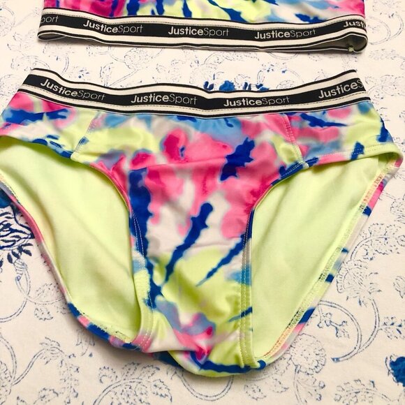 JUSTICE Girls Swimsuit Tankini Swim Tank Bikini Size L 12/14 Tie Dye Zip - Picture 6 of 16